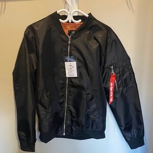 Alpha Industries Black Bomber Jacket with Red Zip Pull